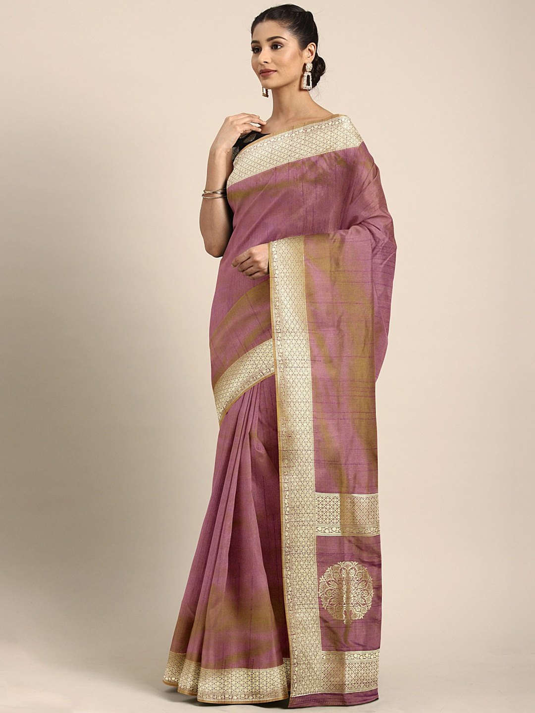

Neerus Pink Pure Silk Solid Banarasi Saree
