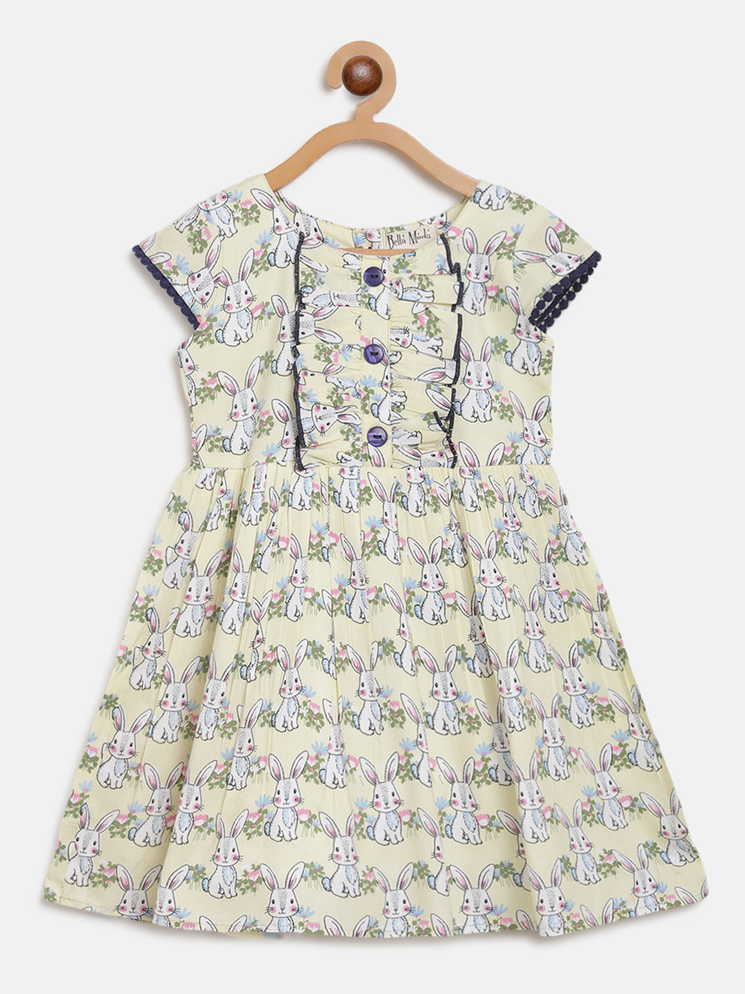 

Bella Moda Girls Off-White & Green Rabbit Printed A-Line Dress