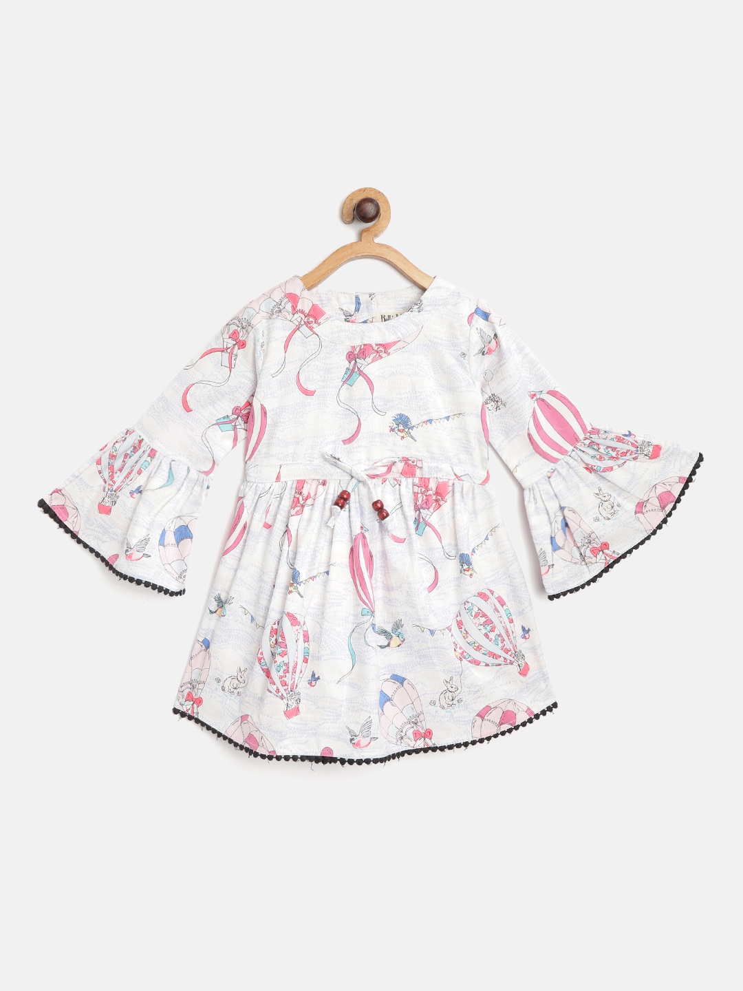 

Bella Moda Girls Off-White & Pink Hot Air Balloon Print Fit and Flare Dress
