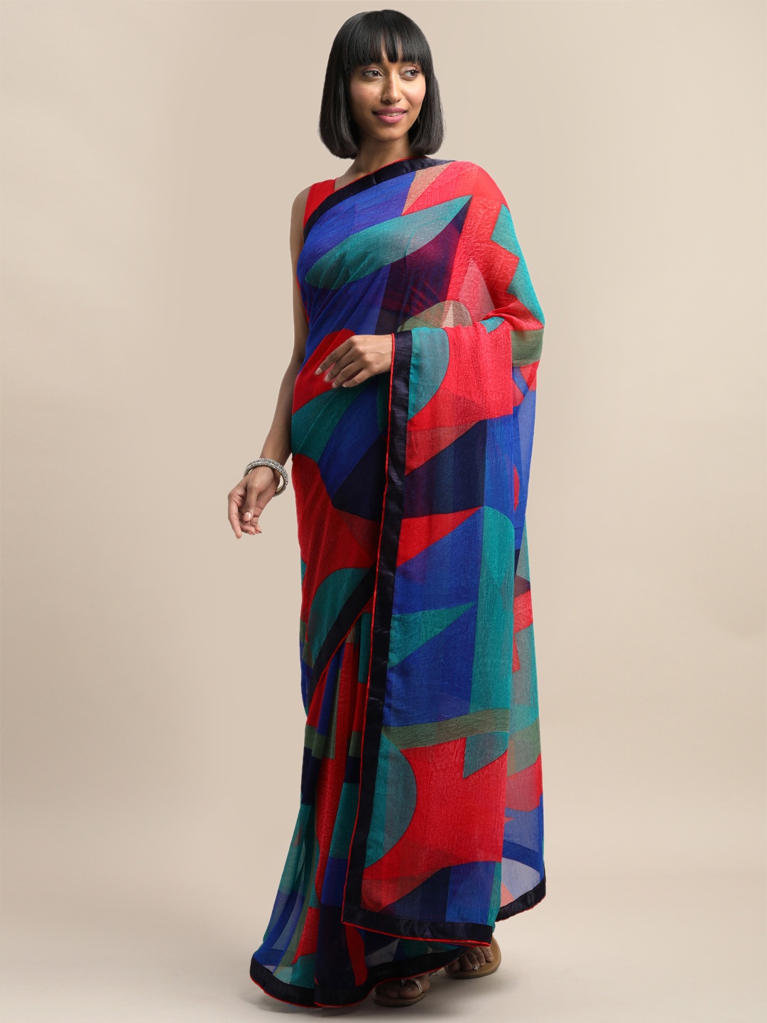 

MIRCHI FASHION Multicoloured Poly Georgette Abstract Printed Block Print Saree, Multi