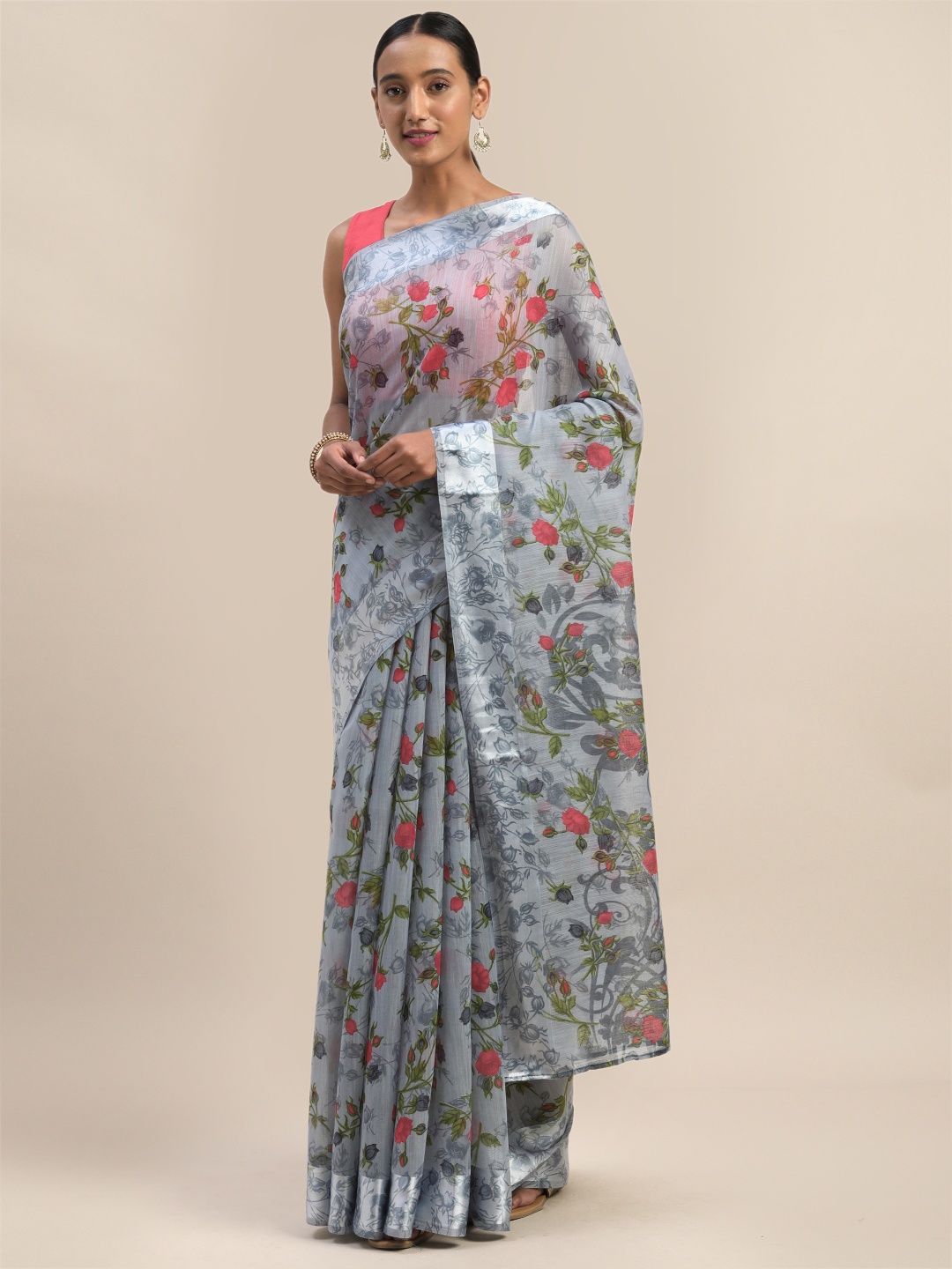 

Kalini Grey Printed Polycotton Saree