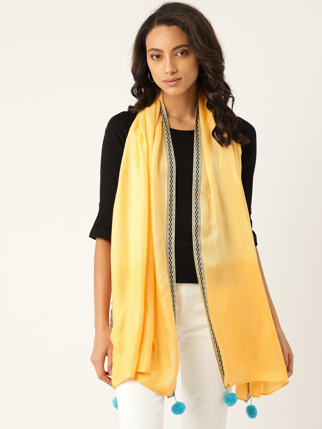 

Anekaant Women Yellow Chevron Self-Design Stole