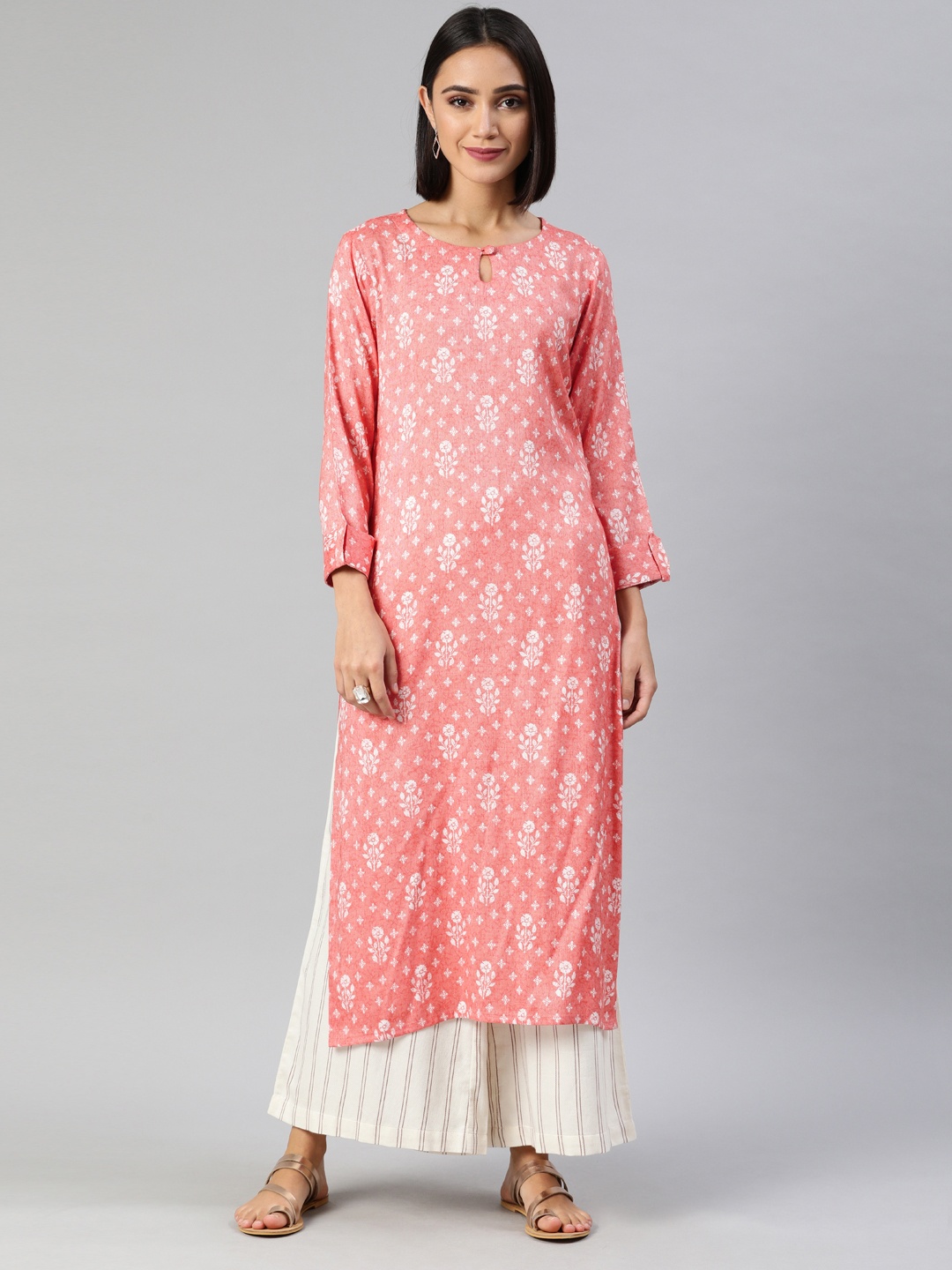 

AHIKA Women Pink & White Printed A-Line Kurta