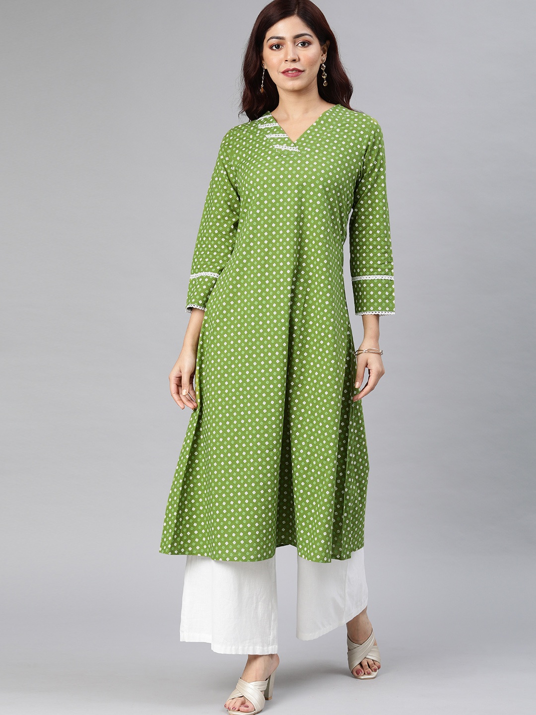 

AHIKA Women Olive Green Ethnic Printed A-Line Kurta