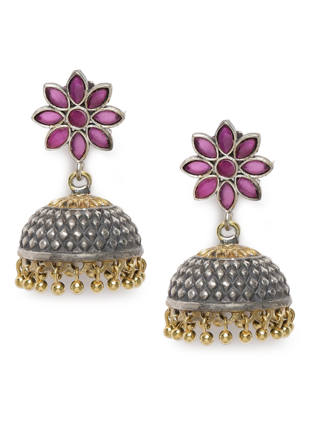 

Peora Oxidised Silver-Toned & Gold-Toned Dome Shaped Jhumkas
