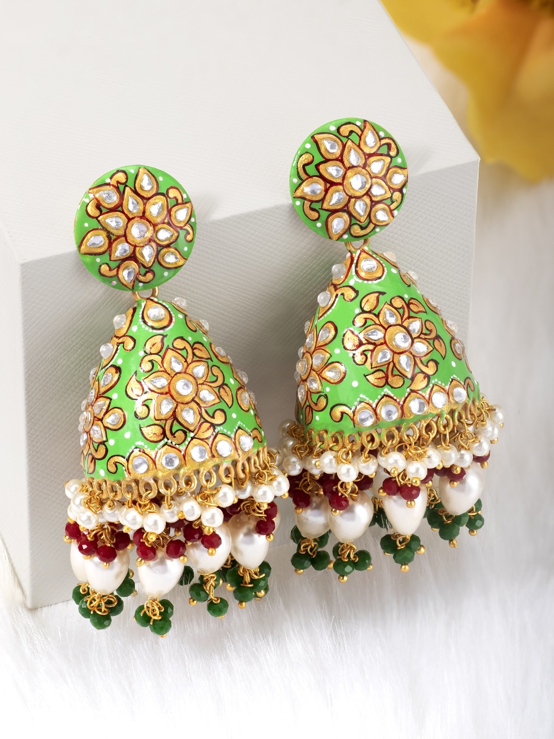 

Peora Green Gold-Plated Handcrafted Dome Shaped Jhumkas