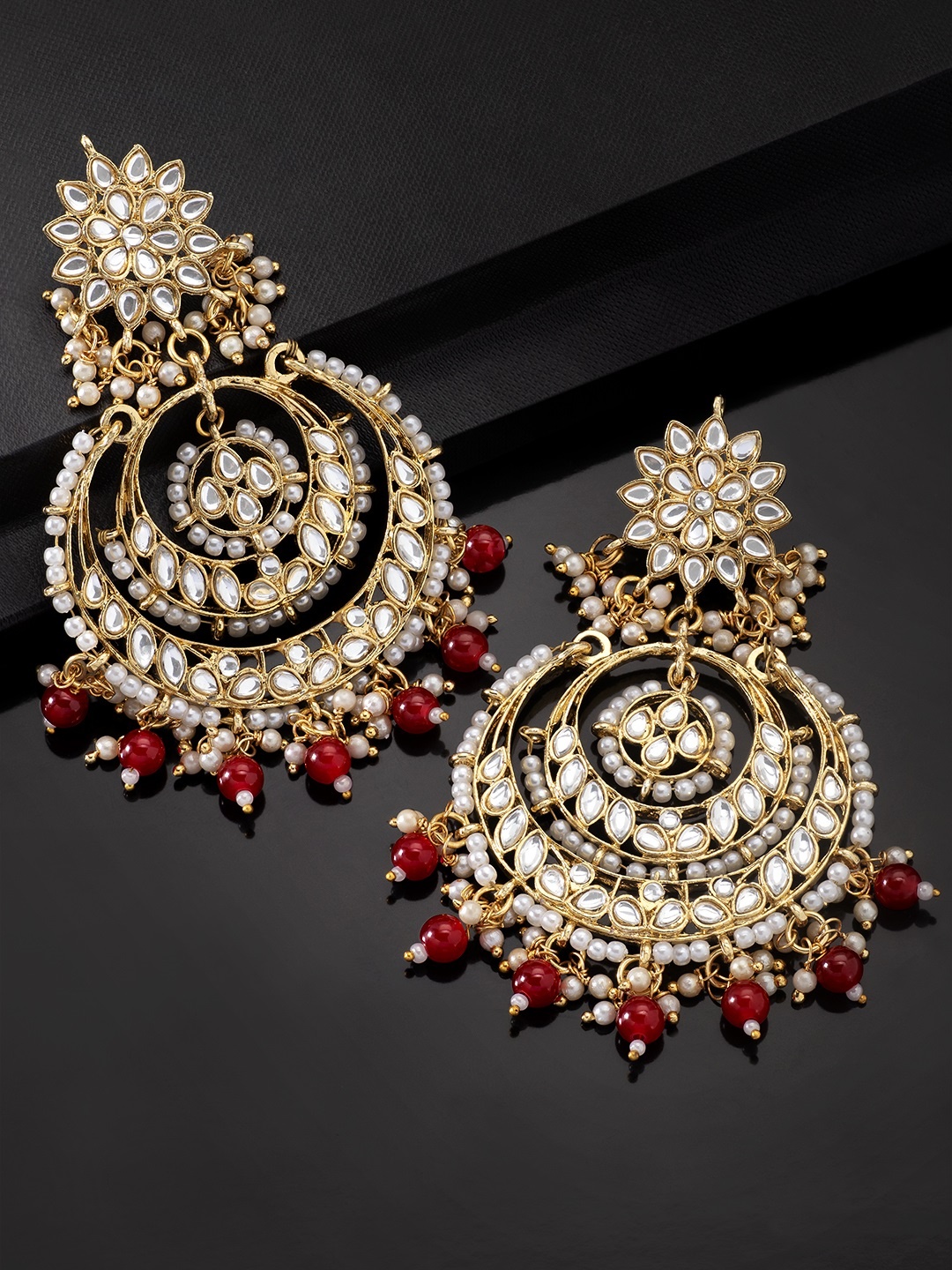 

Peora Gold-Plated Classic Kundan Studded Chandbalis