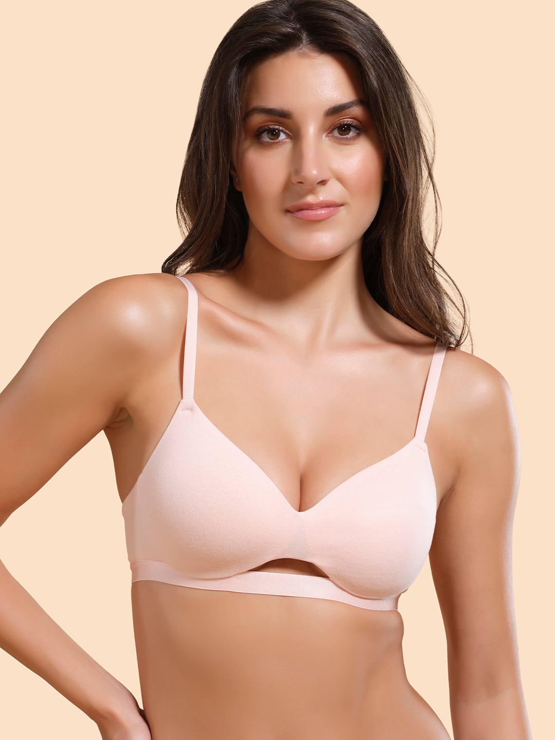 

Enamor Cloud Soft Invisible Neckline Lightly Padded T-shirt Bra Padded, Pink