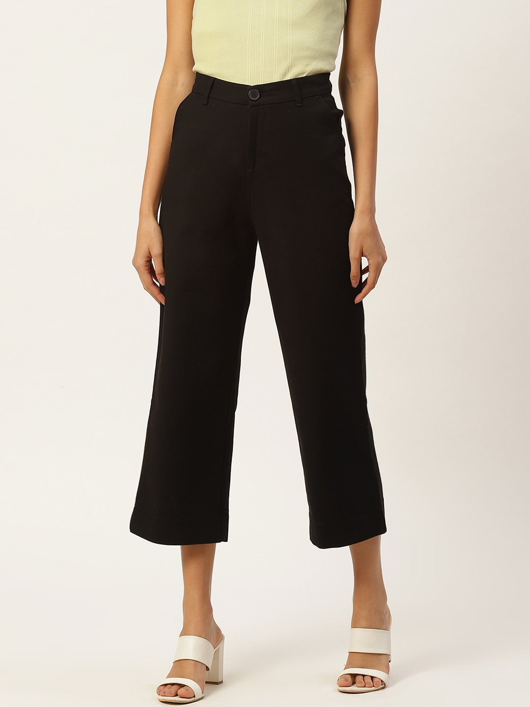 

Xpose Women Black Solid High Rise Cropped Parallel Trousers