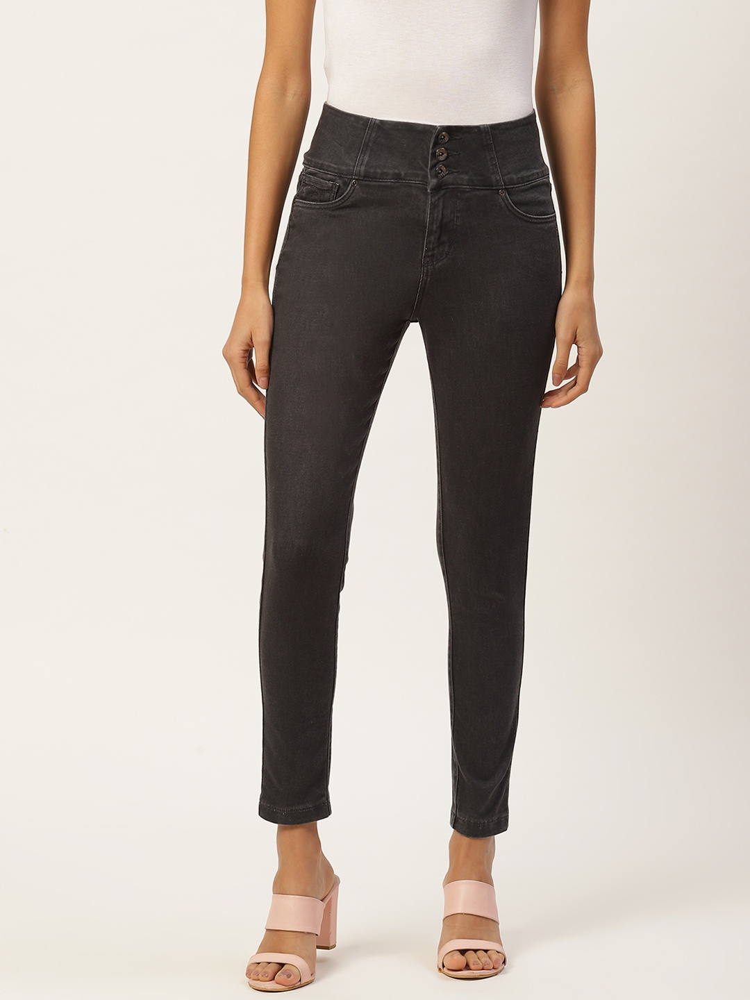 

Xpose Women Charcoal Grey Slim Fit High-Rise Clean Look Stretchable Jeans