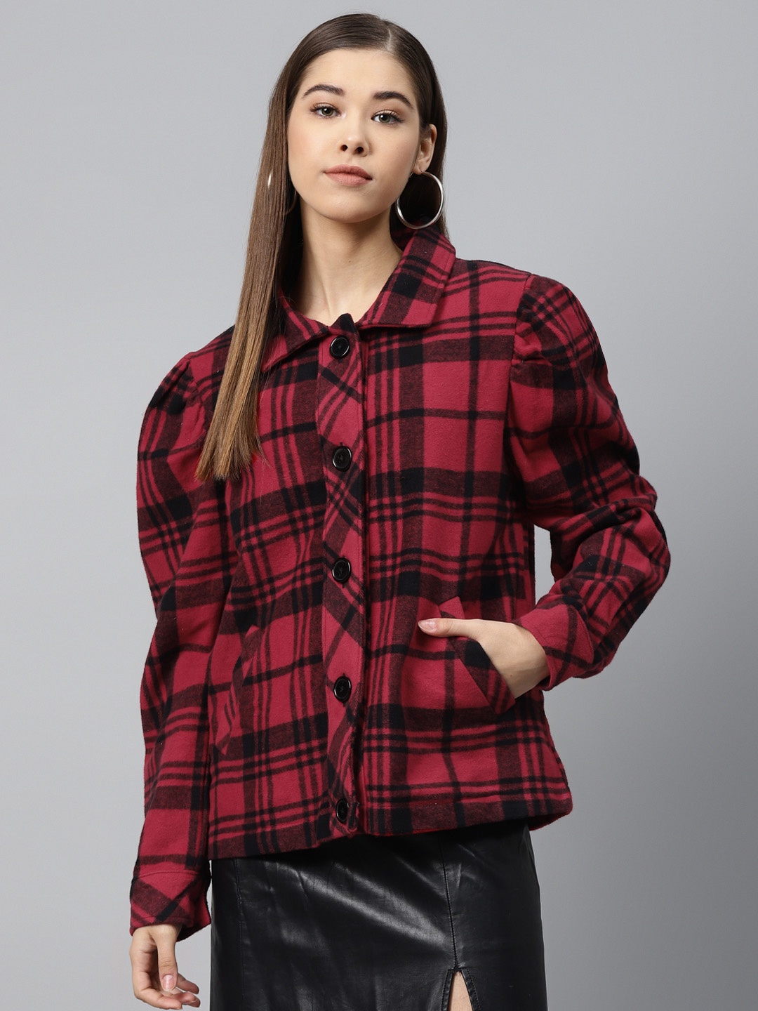

SCOUP Women Red & Black Checked Tailored Jacket