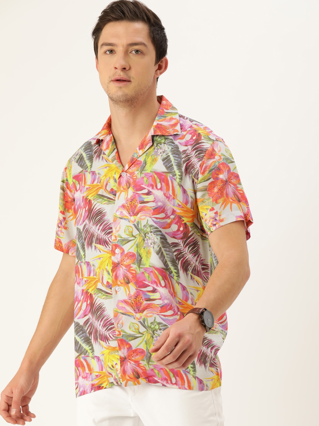 

Hancock Men Grey & Yellow Regular Fit Printed Casual Shirt