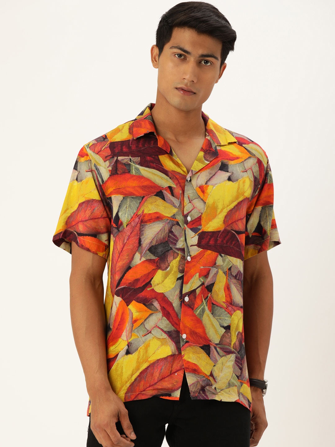 

Hancock Men Yellow & Orange Regular Fit Printed Casual Shirt