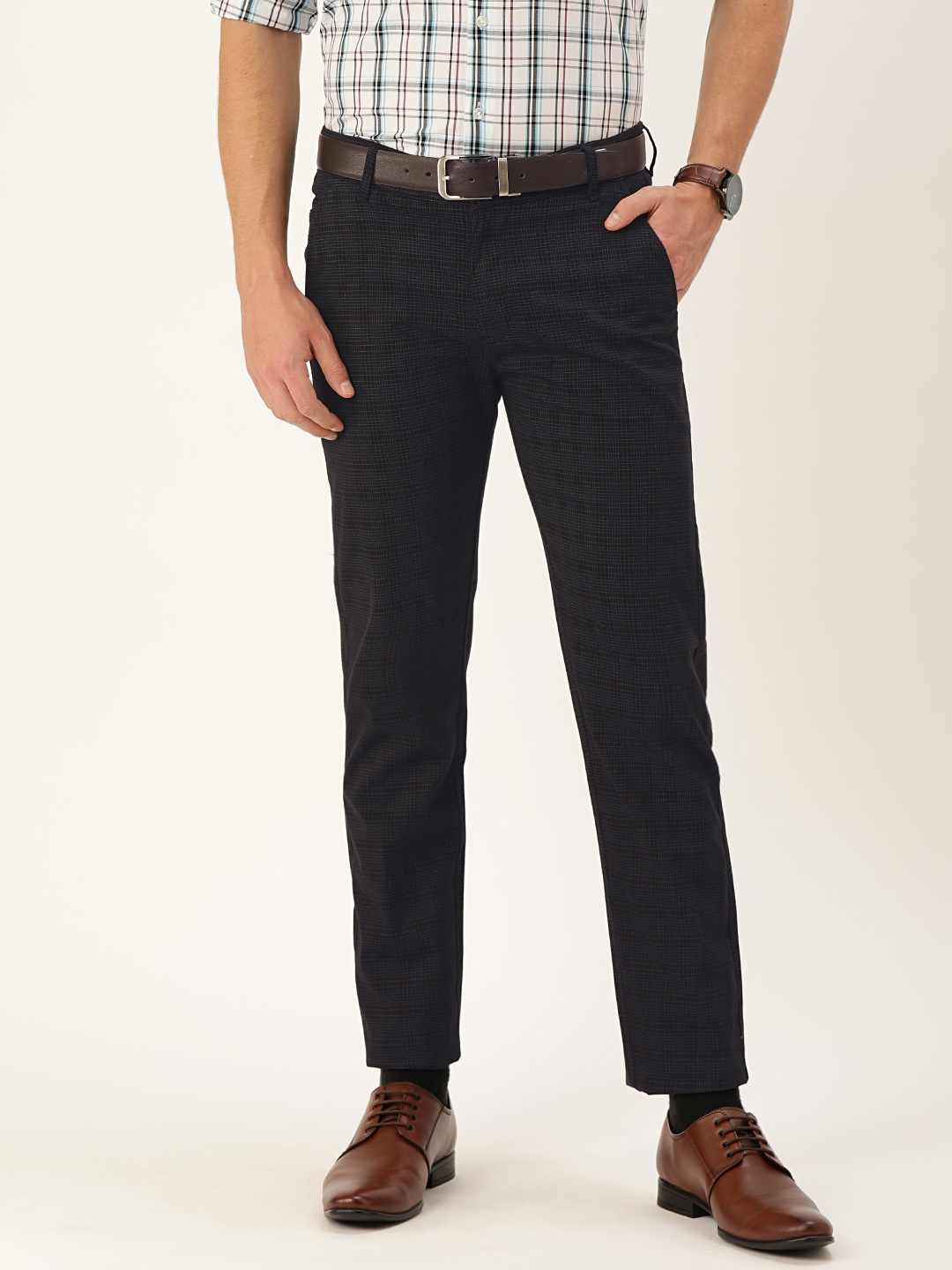 

Hancock Men Black Slim Fit Checked Formal Trousers