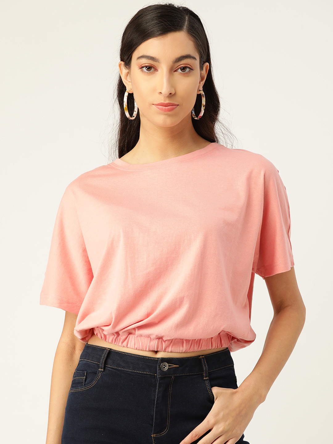 

Besiva Women Pink Solid Cotton Round Neck T-shirt