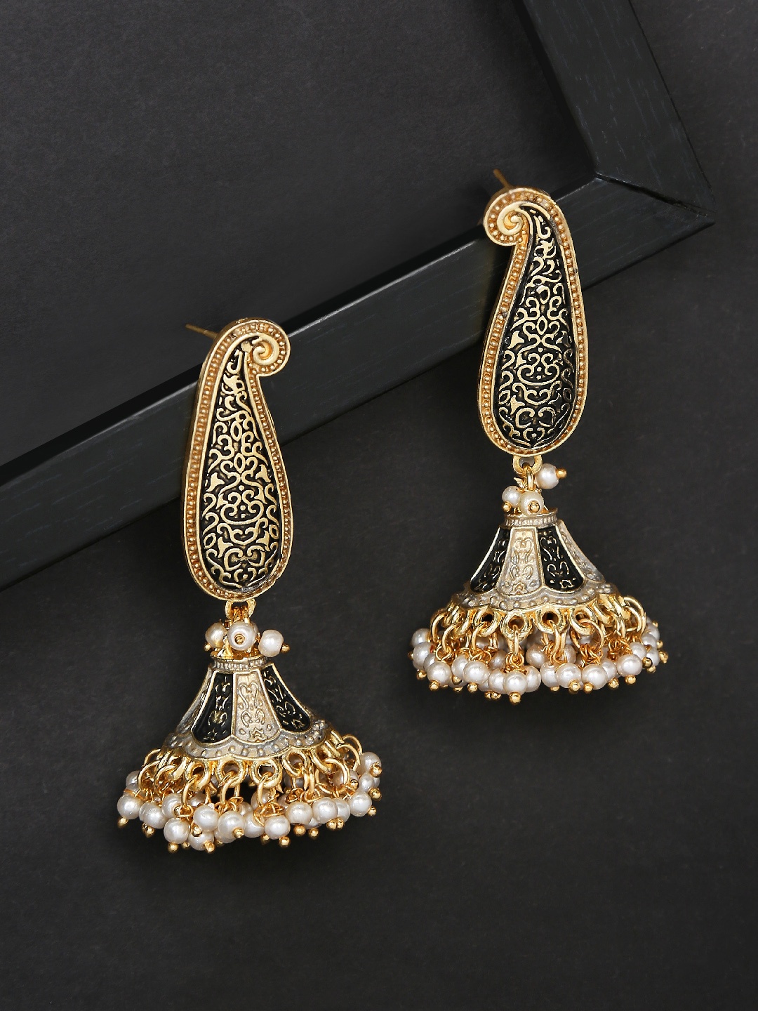 

OOMPH Black & Gold-Plated Paisley Shaped Jhumkas