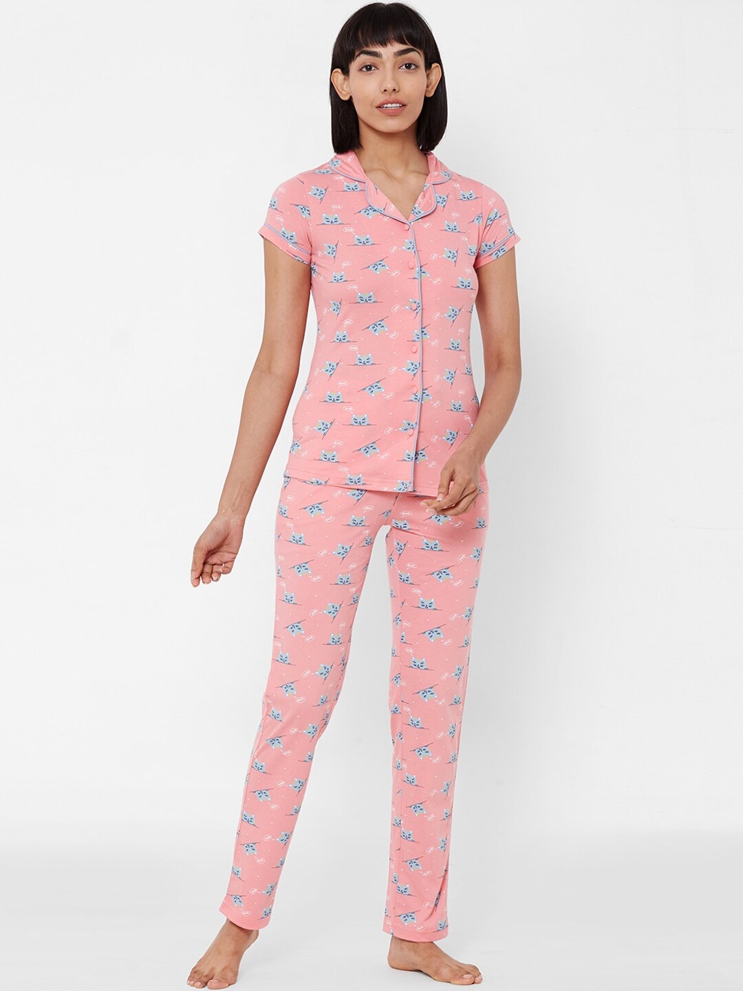 

Sweet Dreams Women Pink & Blue Printed Night suit