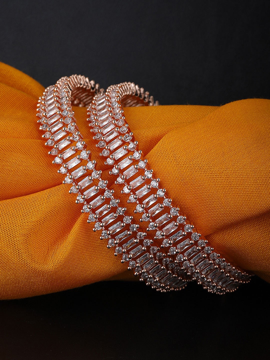 

Carlton London Set of 2 Rose Gold-Plated AD-Studded Cut-Out Handcrafted Bangles