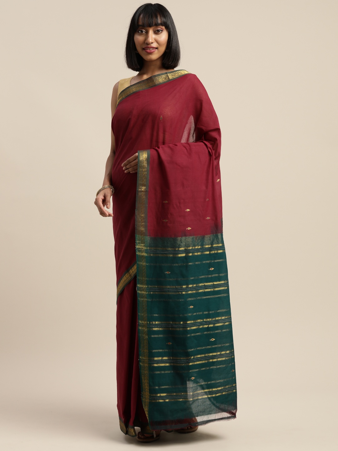 

APCO Maroon Solid Pure Cotton Sustainable Saree