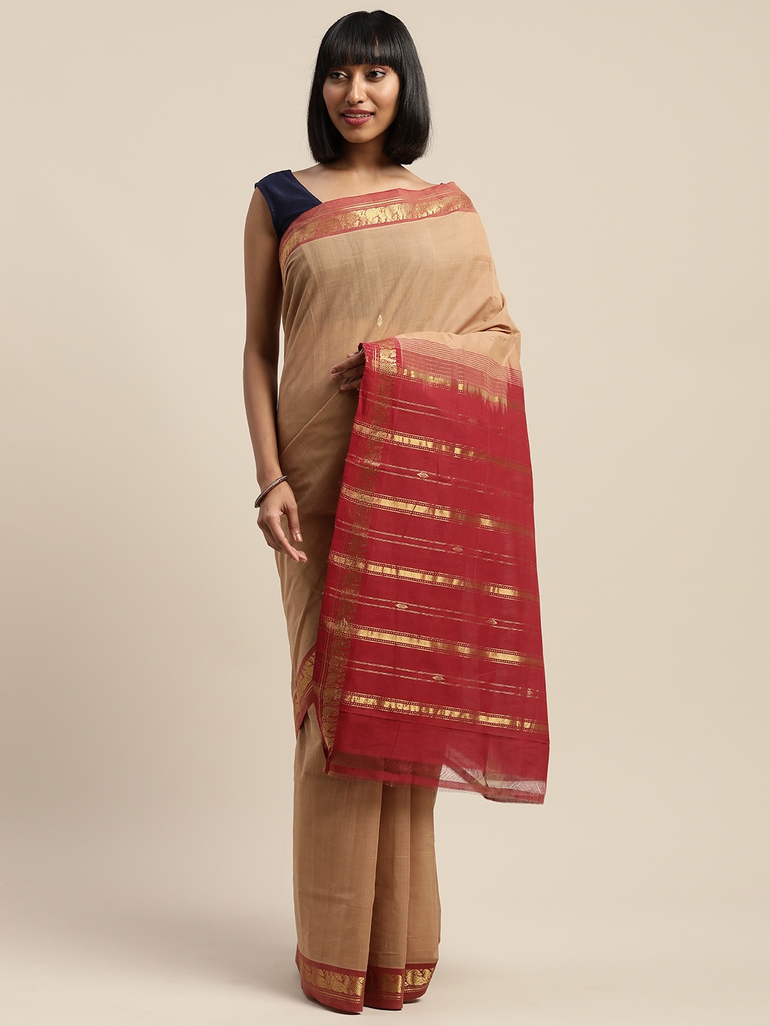 

APCO Beige & Gold-Toned Pure Cotton Woven Design Sustainable Saree