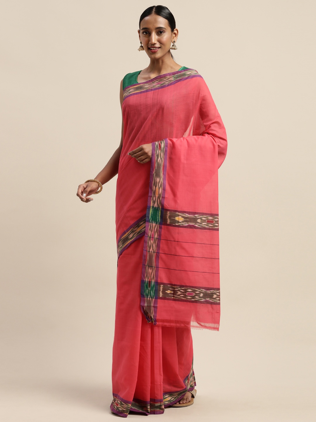 

APCO Pink Solid Pure Cotton Sustainable Saree