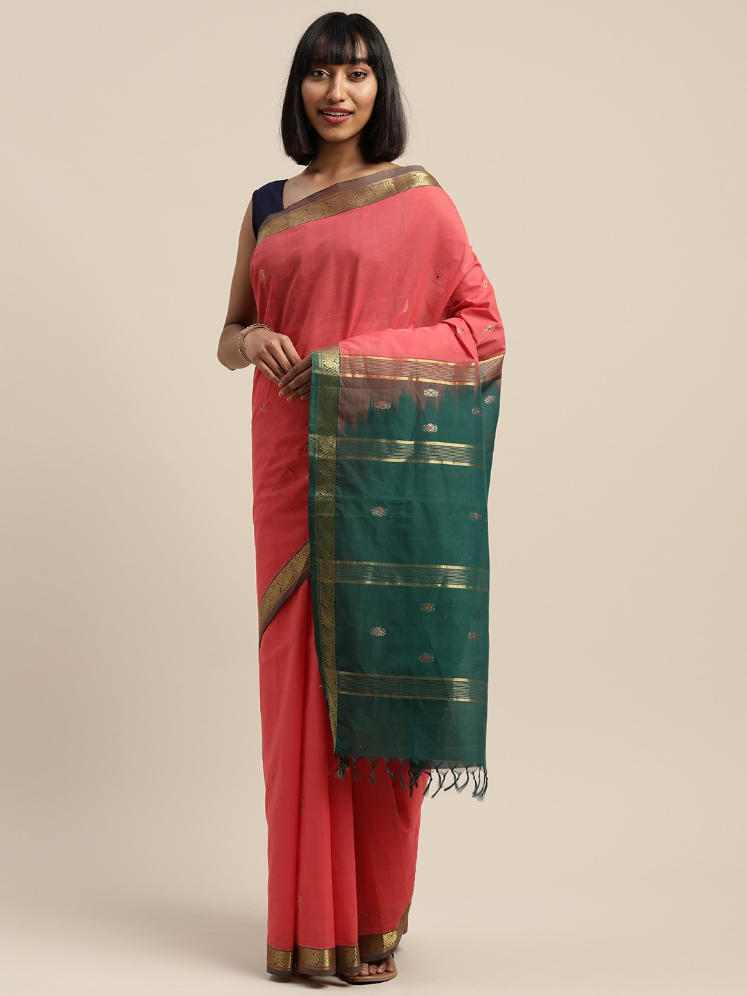 

APCO Pink & Green Pure Cotton Woven Design Sustainable Saree