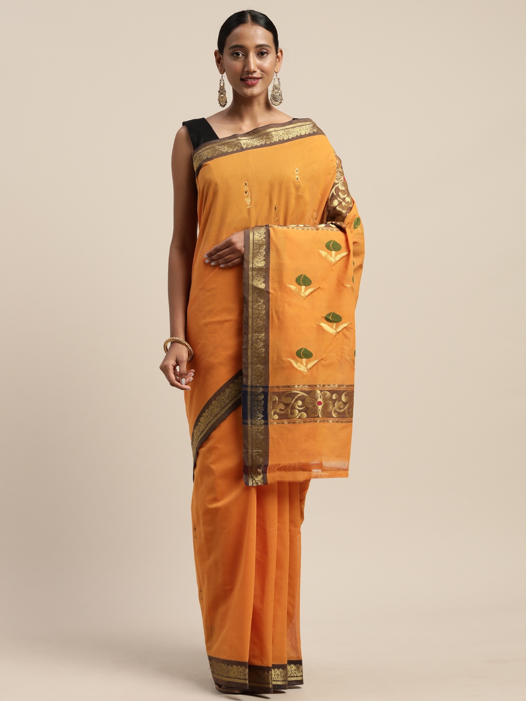 

APCO Orange & Golden Pure Cotton Woven Design Sustainable Saree