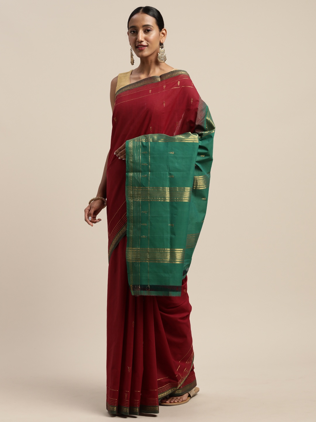 

APCO Maroon Solid Pure Cotton Sustainable Saree