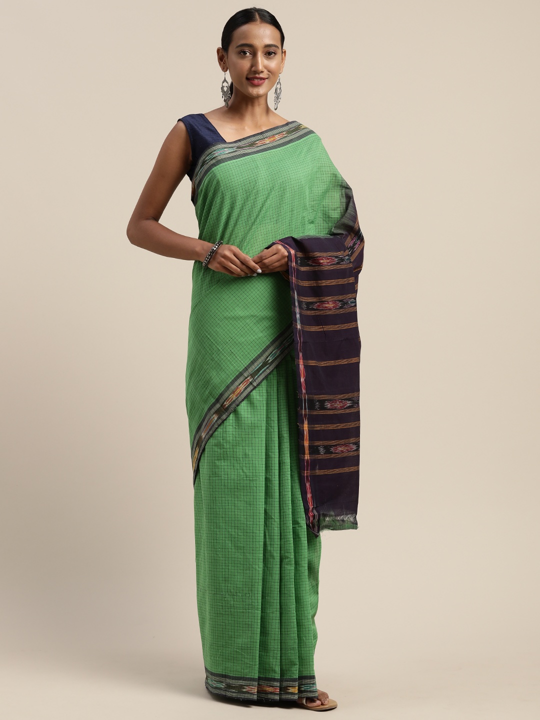 

APCO Green & Black Checked Pure Cotton Sustainable Saree