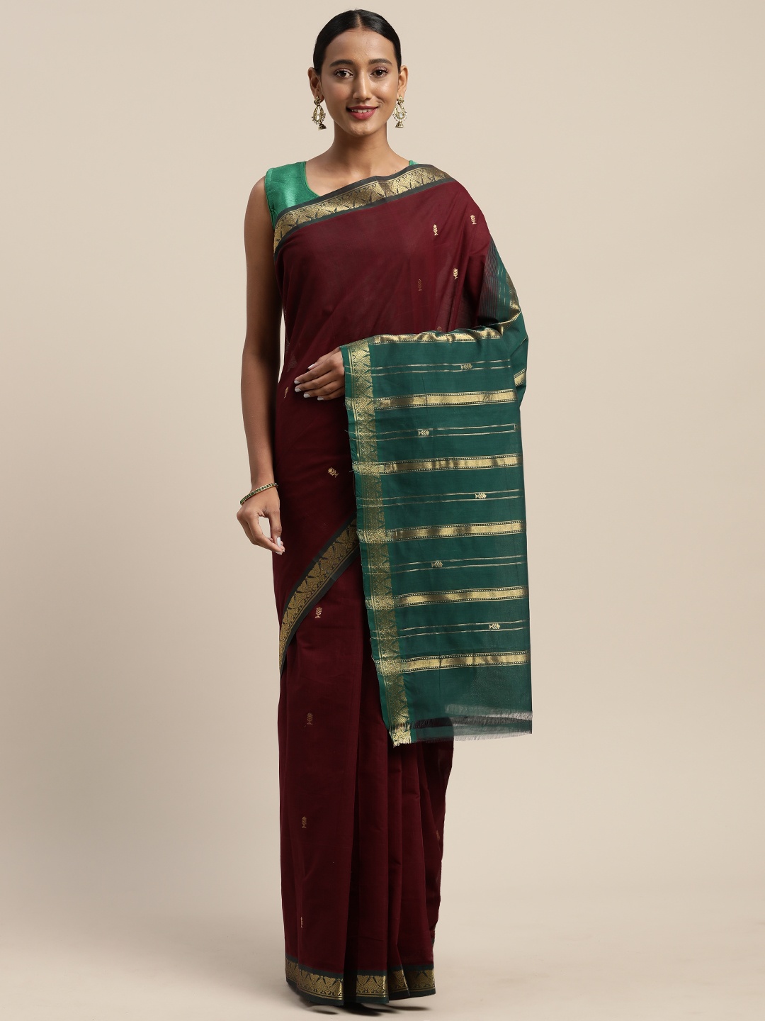 

APCO Maroon Woven Design Pure Cotton Sustainable Saree