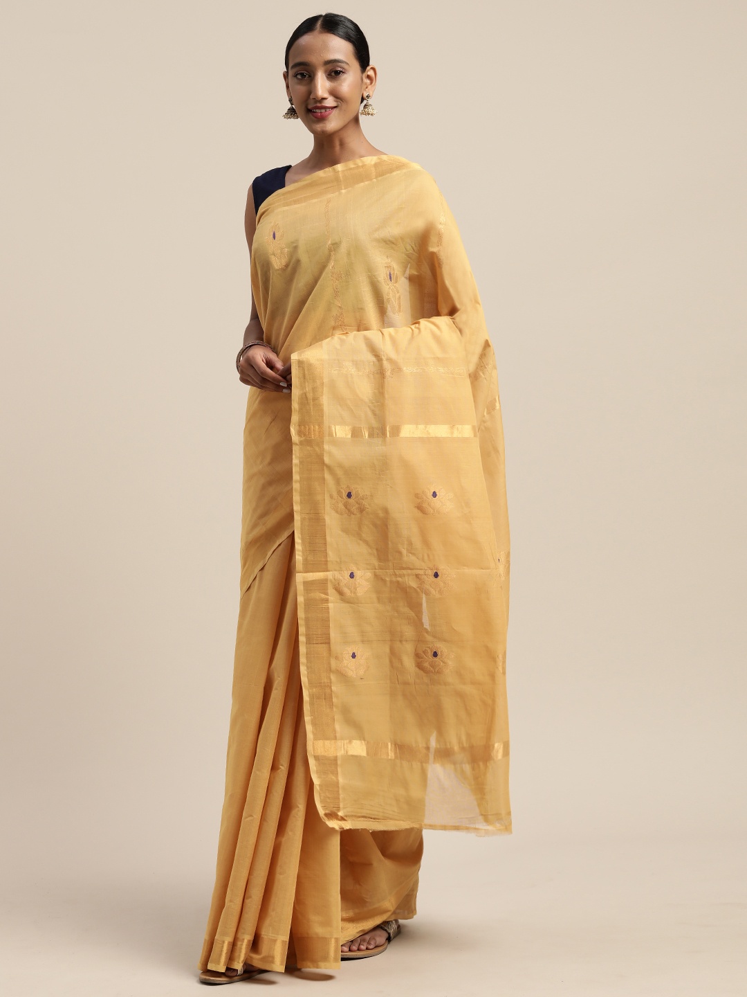 

APCO Cream-Coloured Pure Cotton Woven Design Sustainable Saree