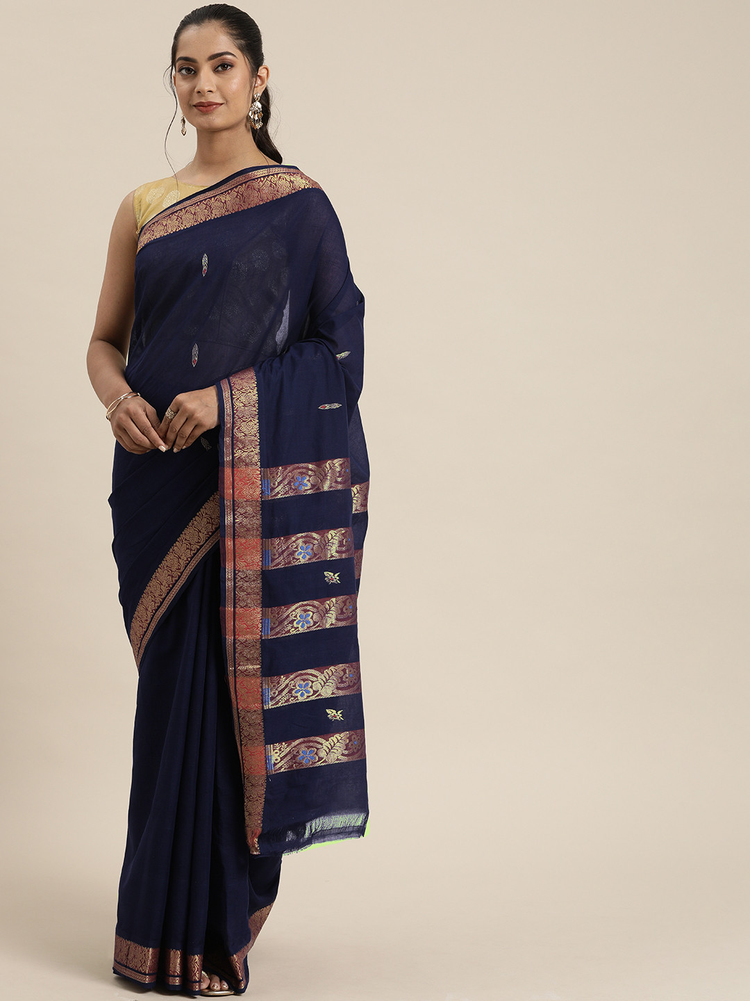 

APCO Navy Blue Woven Design Pure Cotton Sustainable Saree