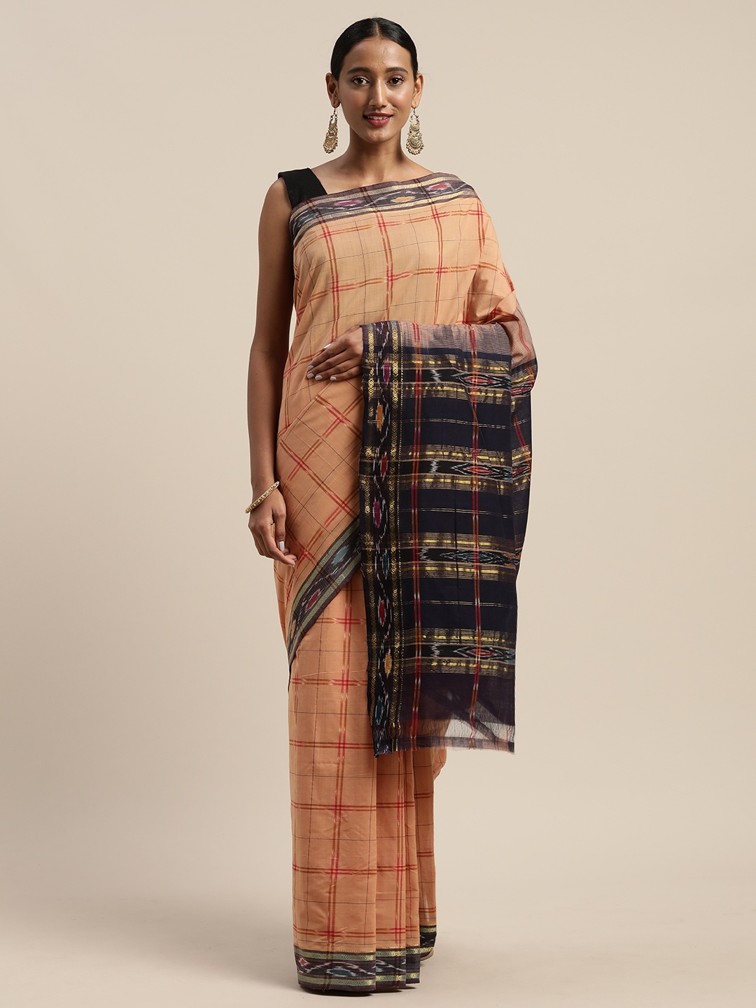 

APCO Brown Checked Pure Cotton Sustainable Saree
