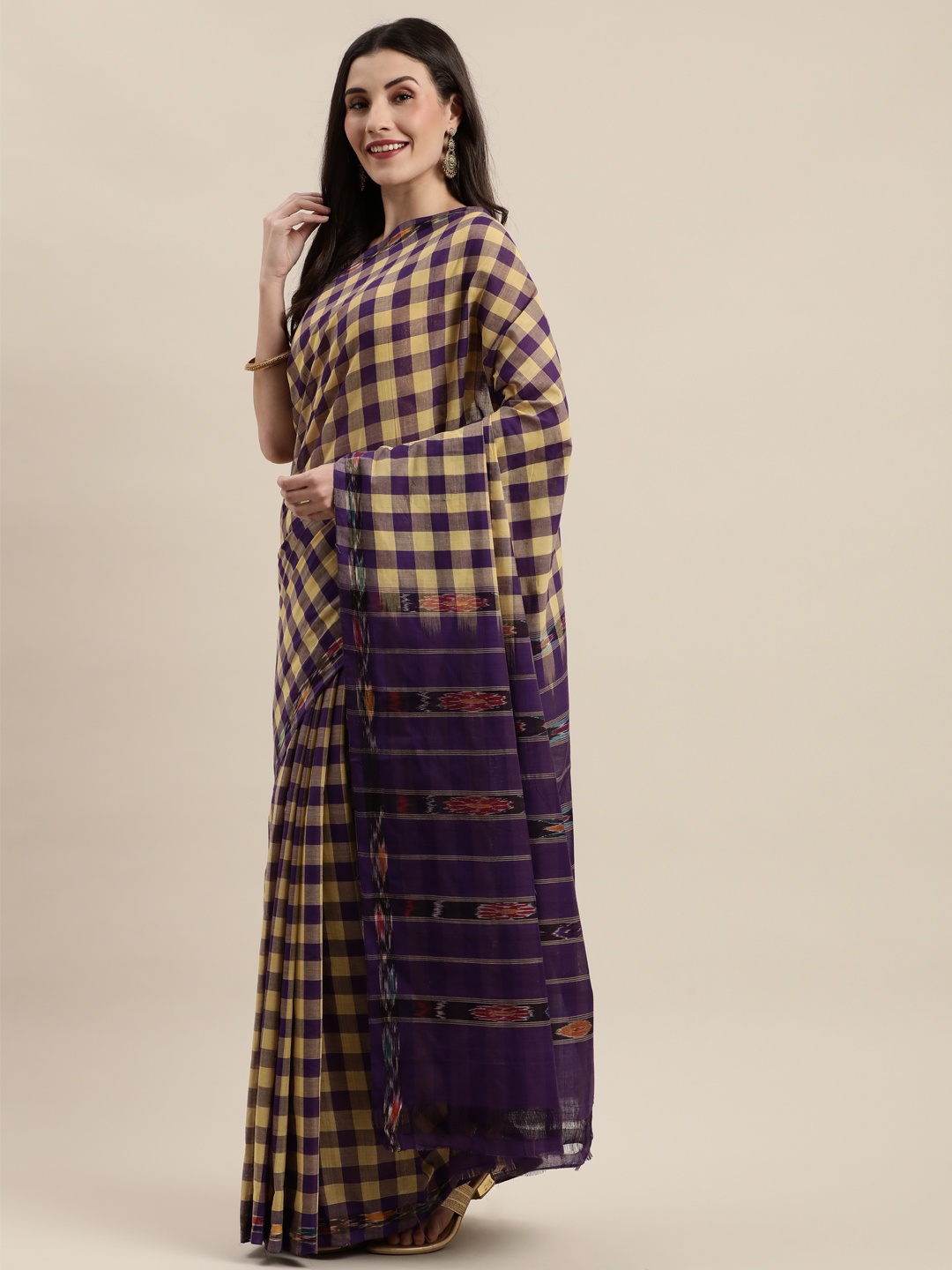

APCO Purple & Off-White Pure Cotton Checked Sustainable Saree
