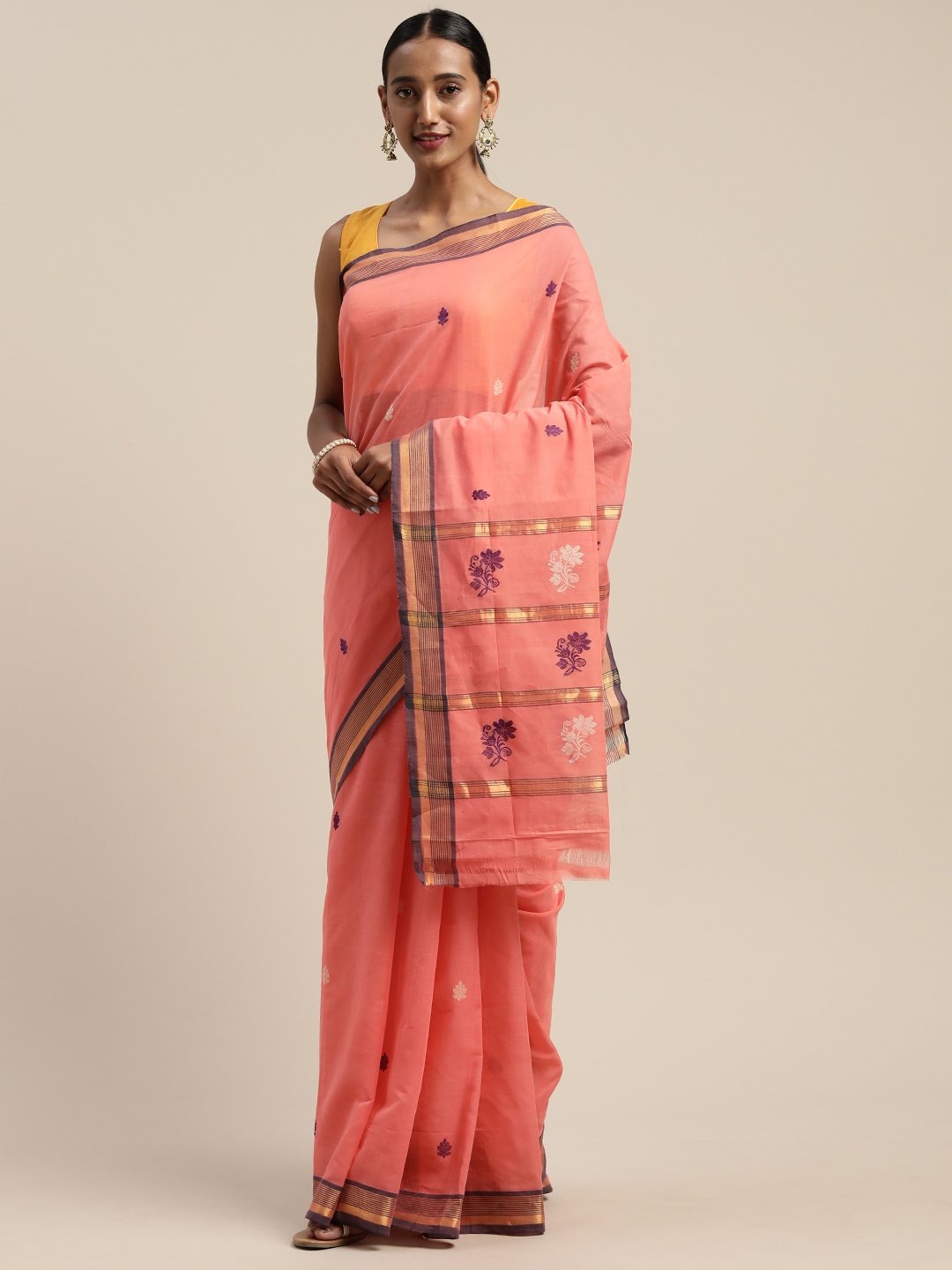 

APCO Peach-Coloured & White Pure Cotton Woven Design Sustainable Saree