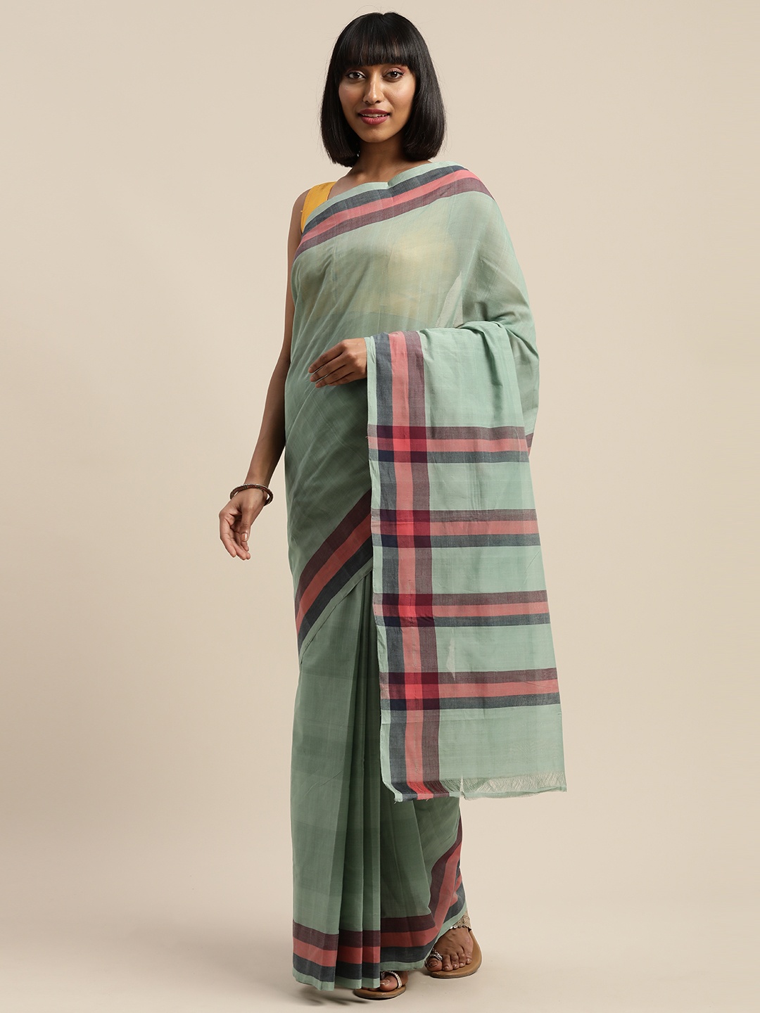

APCO Sea Green Pure Cotton Solid Narayan Peth Sustainable Saree