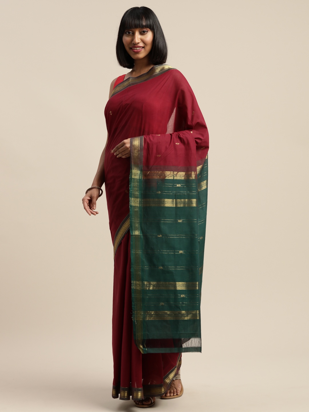 

APCO Maroon & Green Pure Cotton Woven Design Sustainable Saree