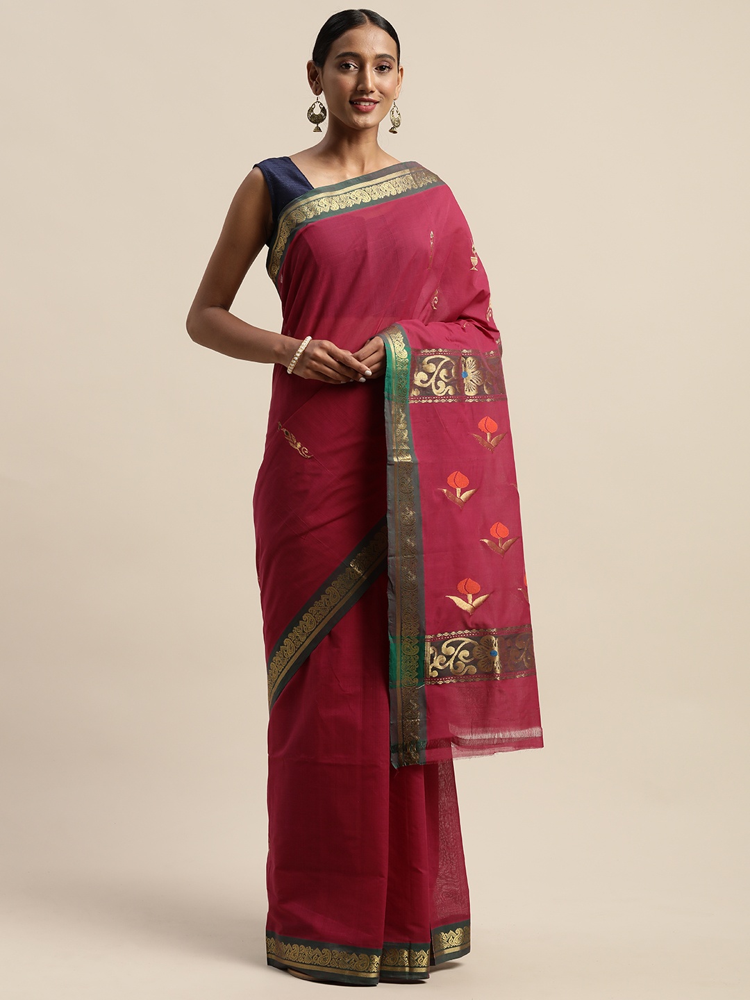 

APCO Pink & Gold-Coloured Pure Cotton Woven Design Sustainable Saree