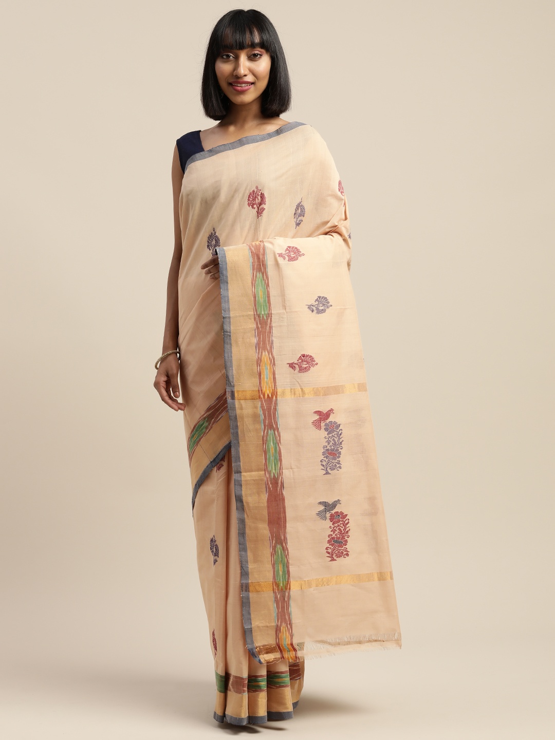 

APCO Beige & Maroon Pure Cotton Woven Design Sustainable Saree