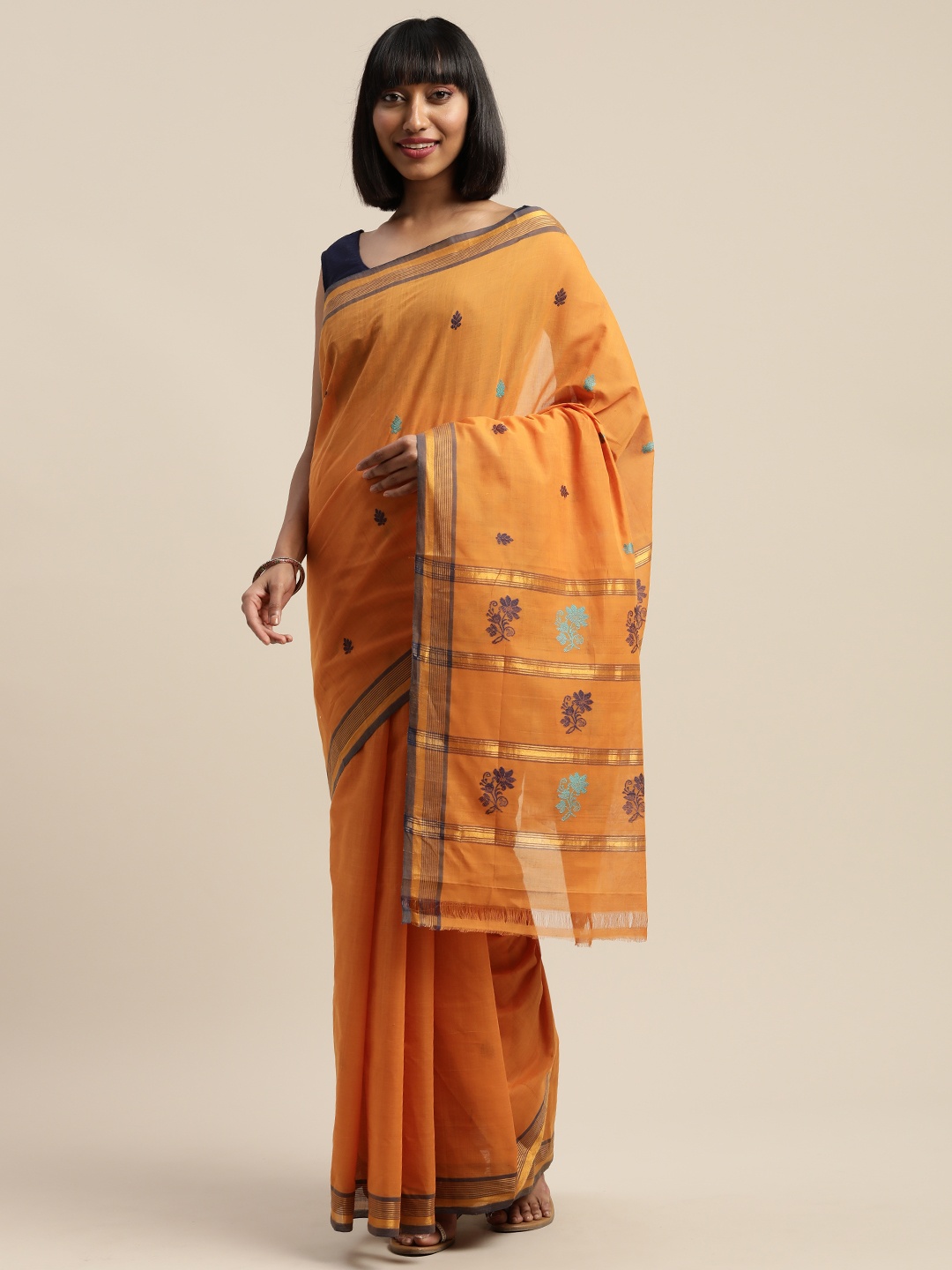 

APCO Mustard Yellow & Black Pure Cotton Woven Design Sustainable Saree