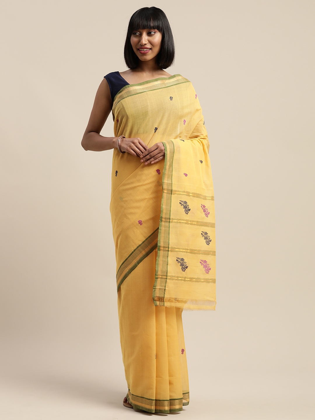 

APCO Yellow & Purple Pure Cotton Woven Design Saree