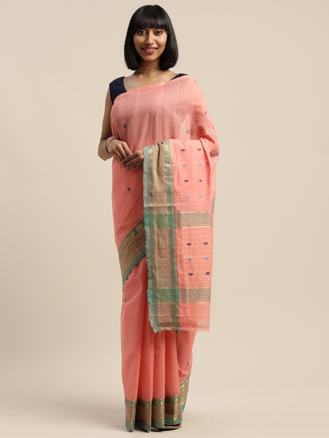 

APCO Pink & Green Pure Cotton Woven Design Sustainable Saree