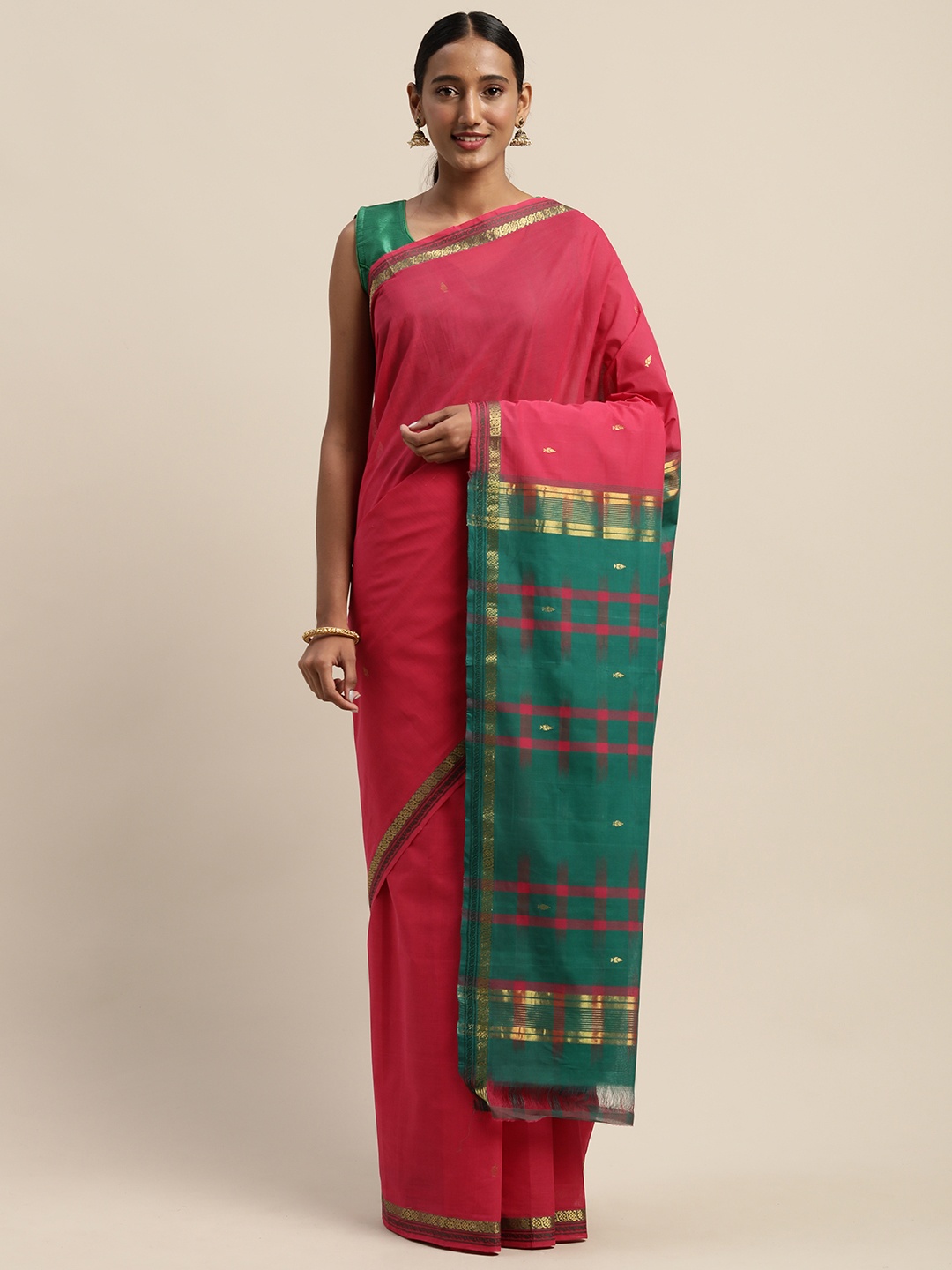 

APCO Pink & Gold-Toned Pure Cotton Woven Design Sustainable Saree