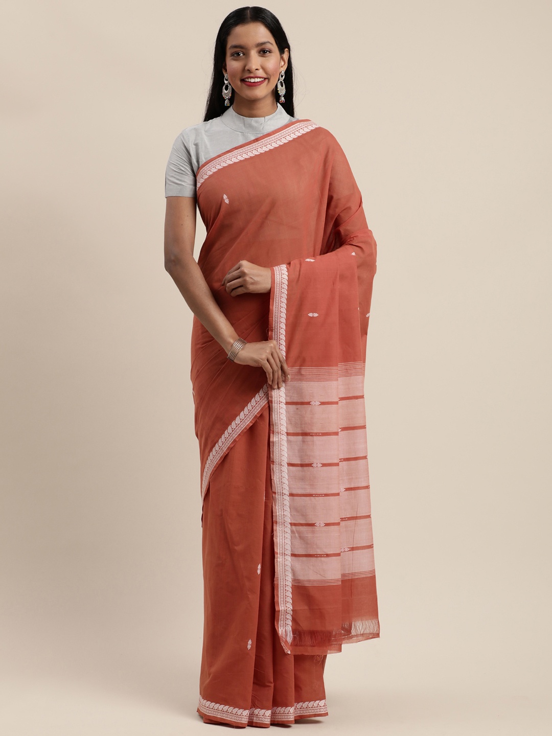 

APCO Pink & Gold-Toned Pure Cotton Checked Sustainable Saree