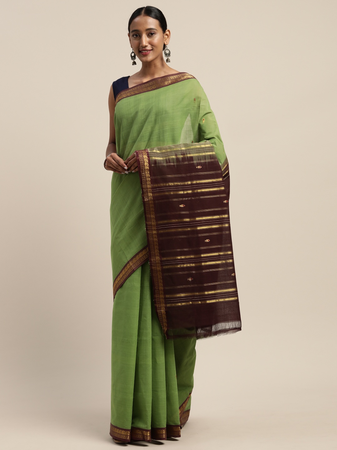 

APCO Green & Brown Pure Cotton Woven Design Sustainable Saree