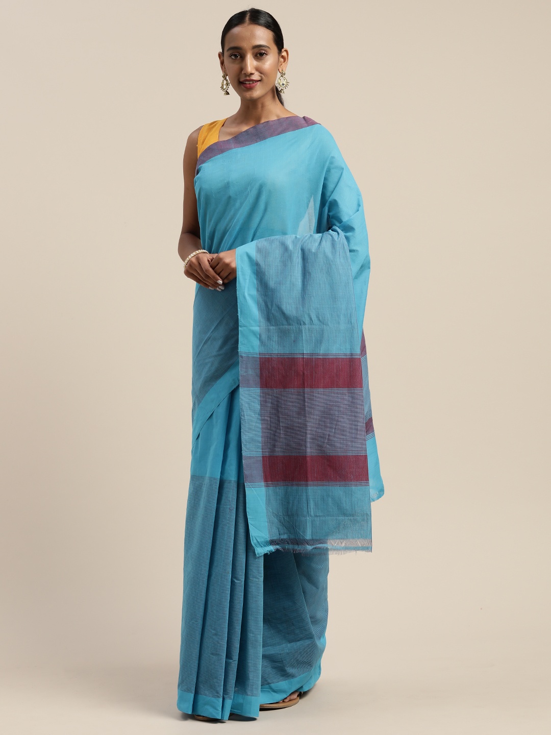 

APCO Blue & Maroon Pure Cotton Striped Sustainable Saree