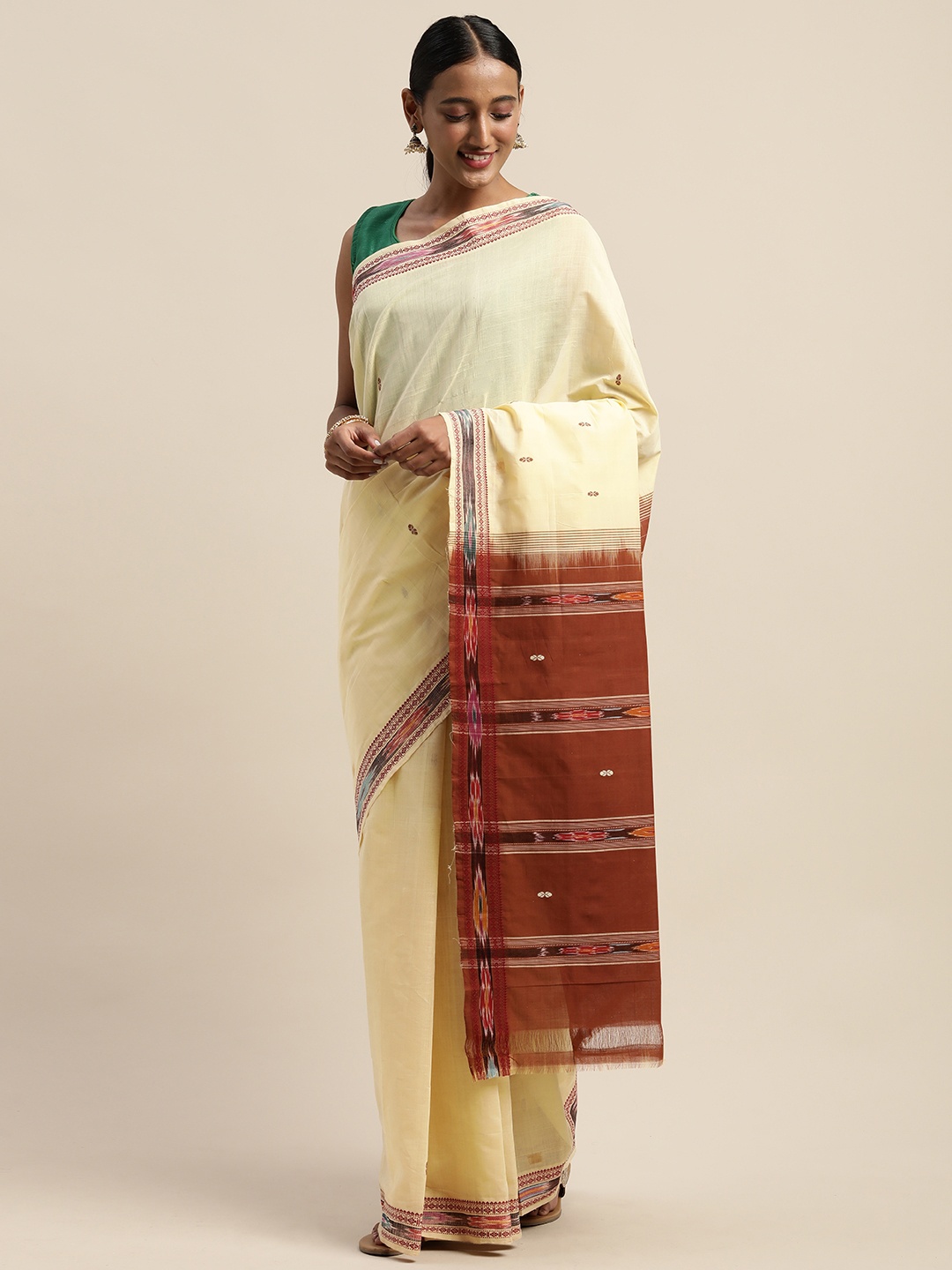 

APCO Cream-Coloured Woven Design Pure Cotton Sustainable Saree