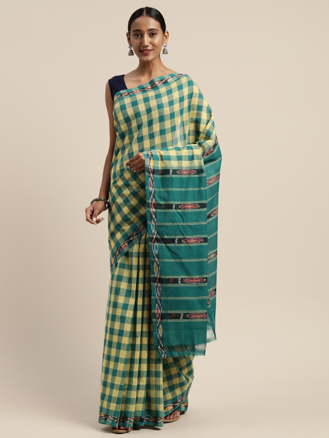 

APCO Yellow & Green Pure Cotton Checked Sustainable Saree