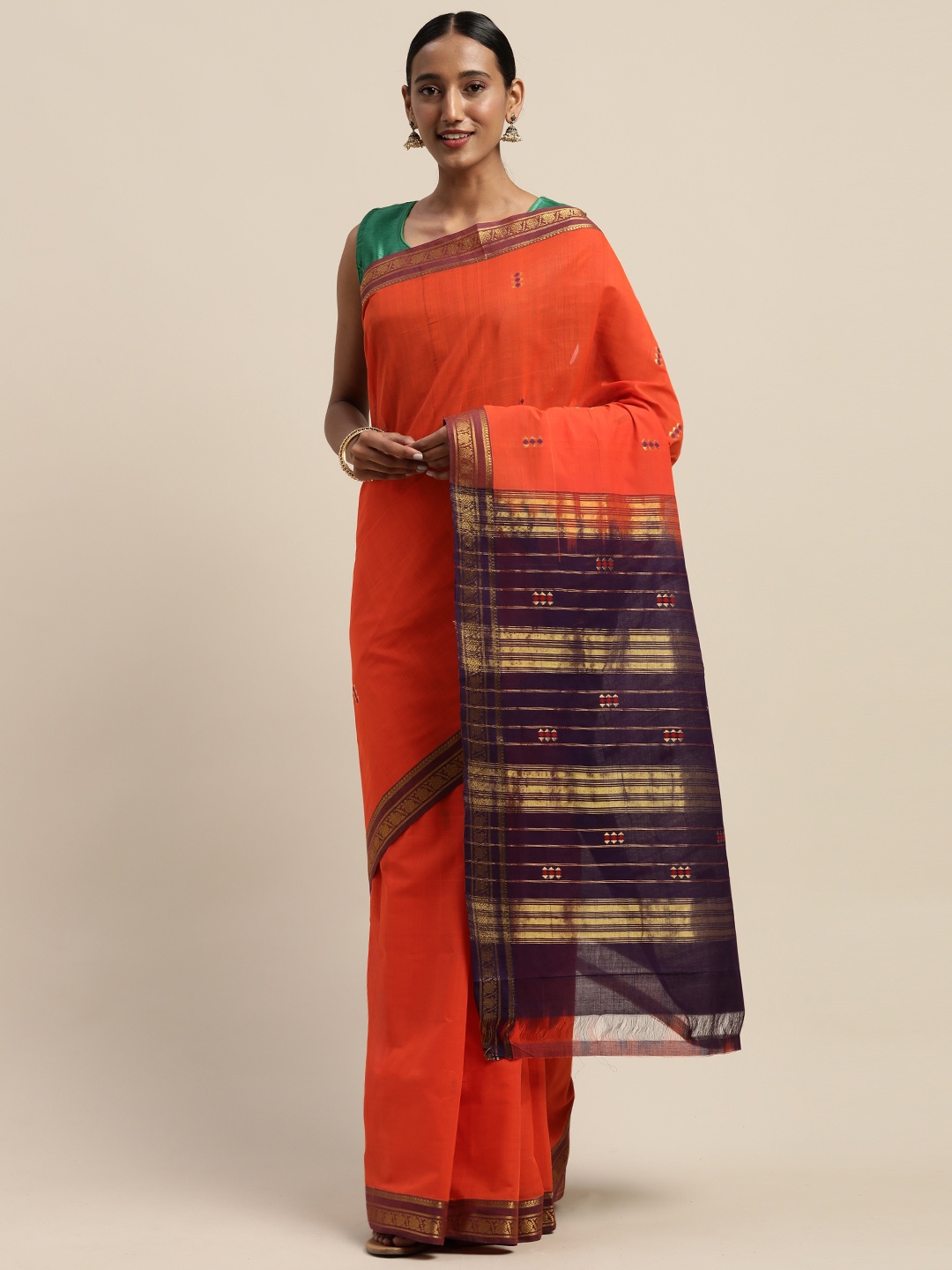 

APCO Orange & Gold-Toned Pure Cotton Woven Design Sustainable Saree