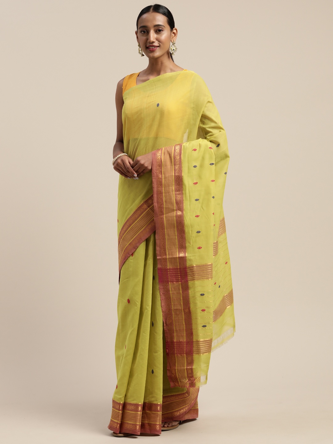 

APCO Green & Gold-Toned Pure Cotton Woven Design Sustainable Saree